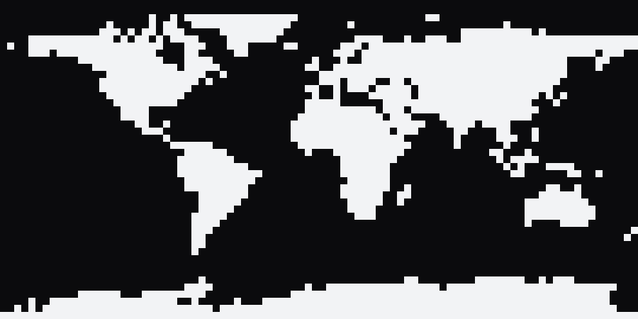 The answer key: land and sea from Natural Earth on a 4° grid.