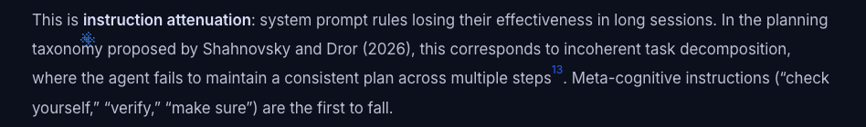 Instruction attenuation - system prompt rules losing effectiveness in long sessions