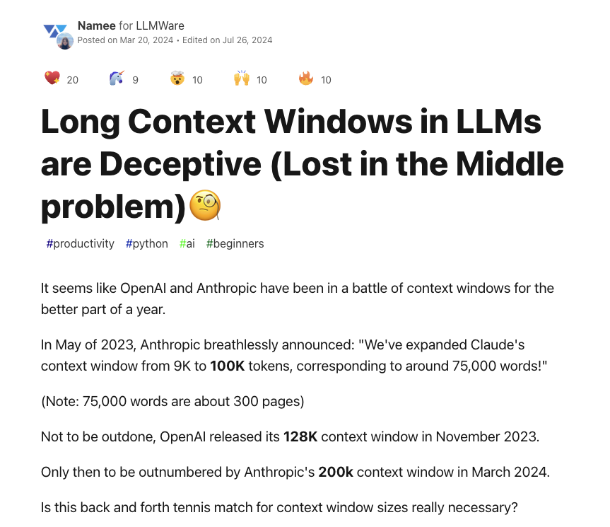 Long context windows in LLMs are deceptive - lost in the middle problem