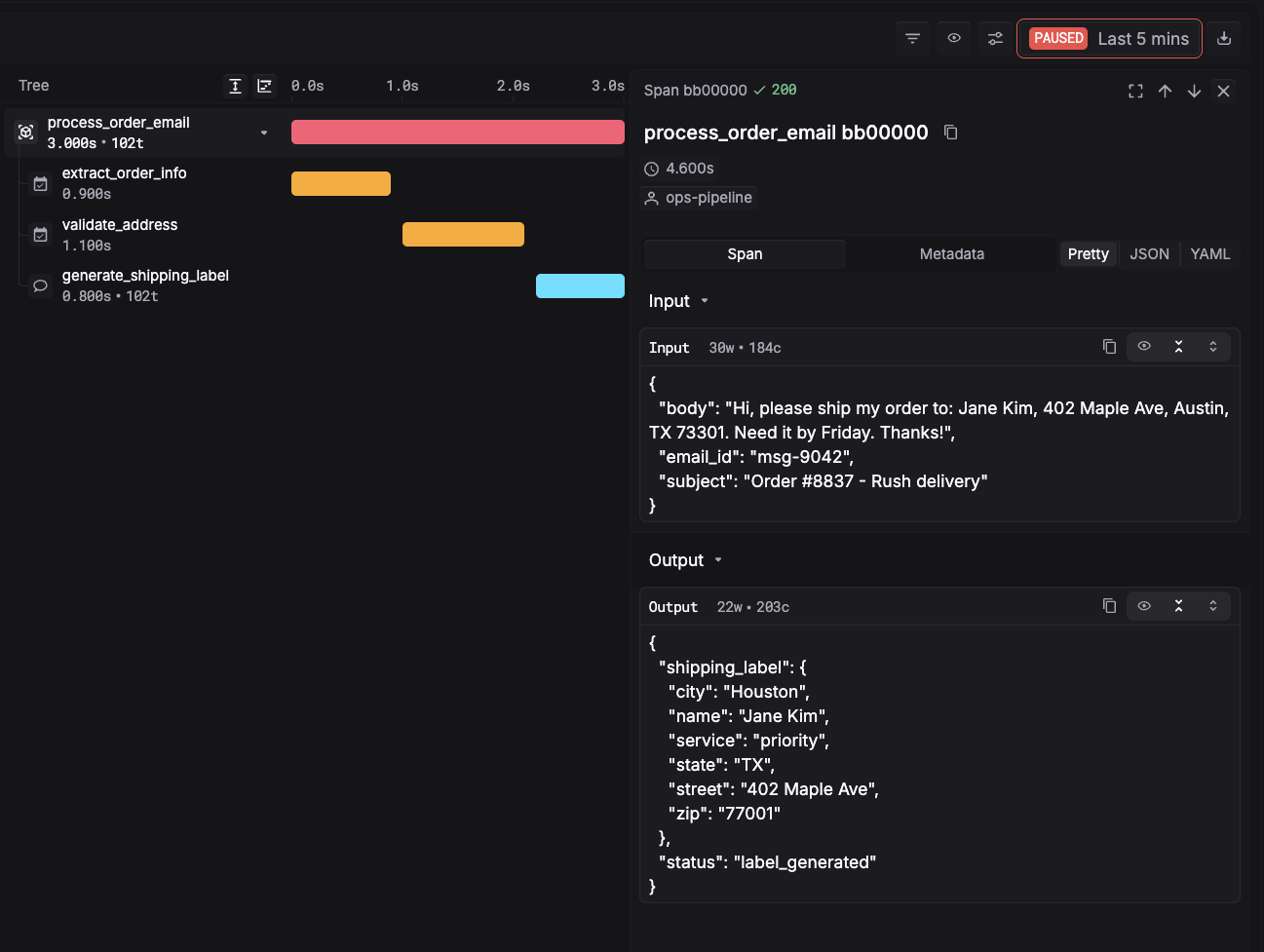 Cascading failure trace - early extraction error propagates through validation and label generation